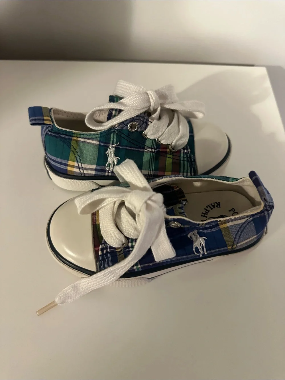 Ralph Lauren Green & Blue Plaid Kids Sneakers